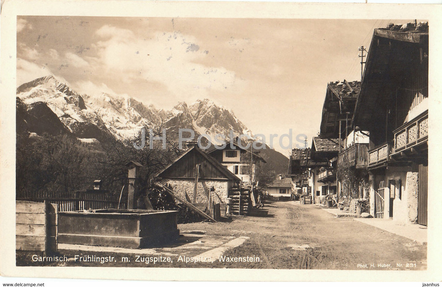 Garmisch - Fruhlingstr m Zugspitze - Alpspitze - Waxenstein - Winterolympia - 231 - old postcard - 1936 - Germany - used - JH Postcards