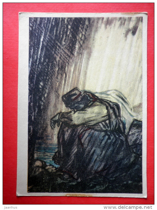 illustration by E. Okas - Linda Mourning - Kalevipoeg - Estonian national epic poem - 1961 - Estonia USSR - unused - JH Postcards