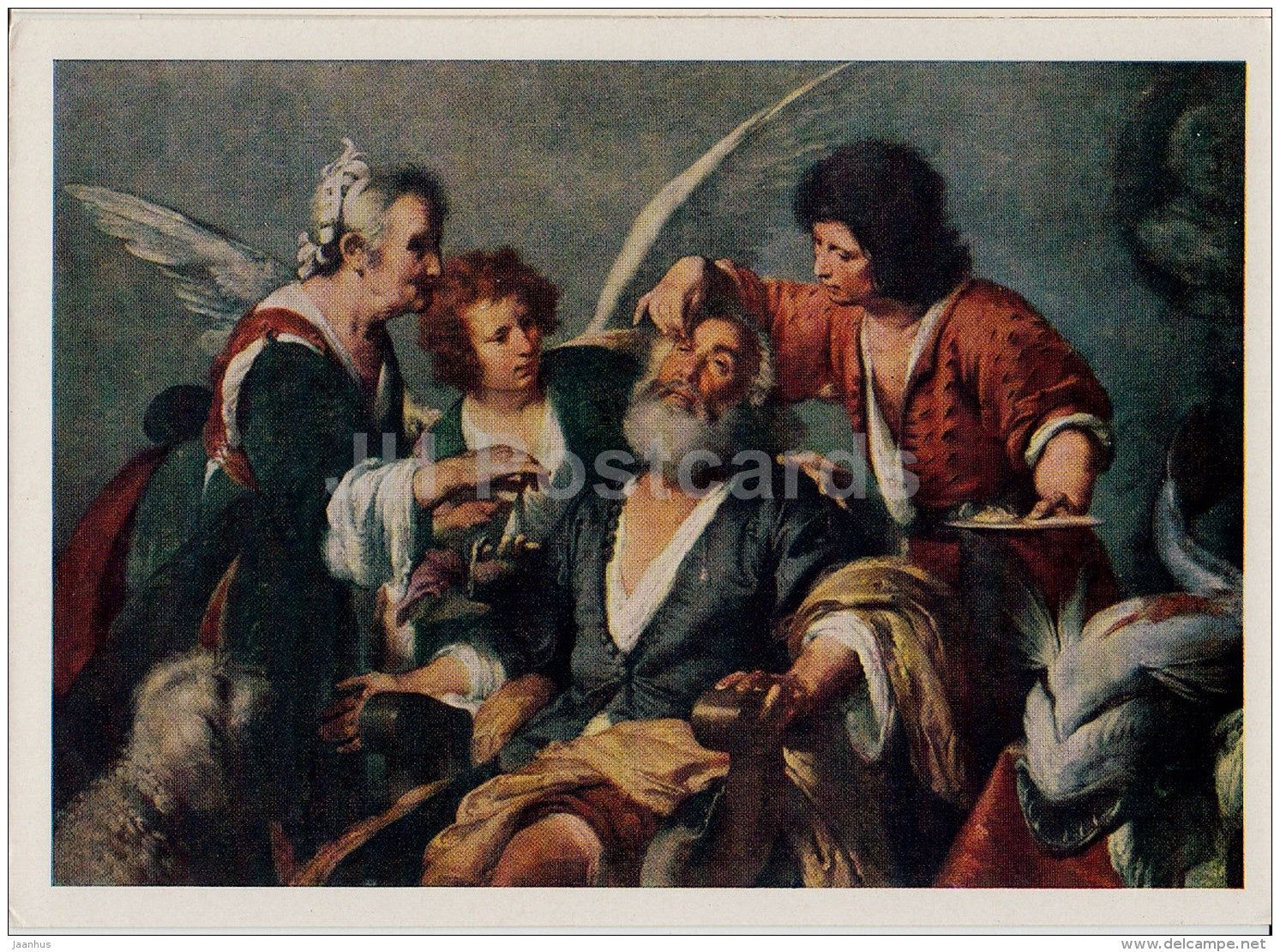 painting by Bernardo Strozzi - Healing of Tobit - angel - old postcard - Italian art - Russia USSR - unused - JH Postcards