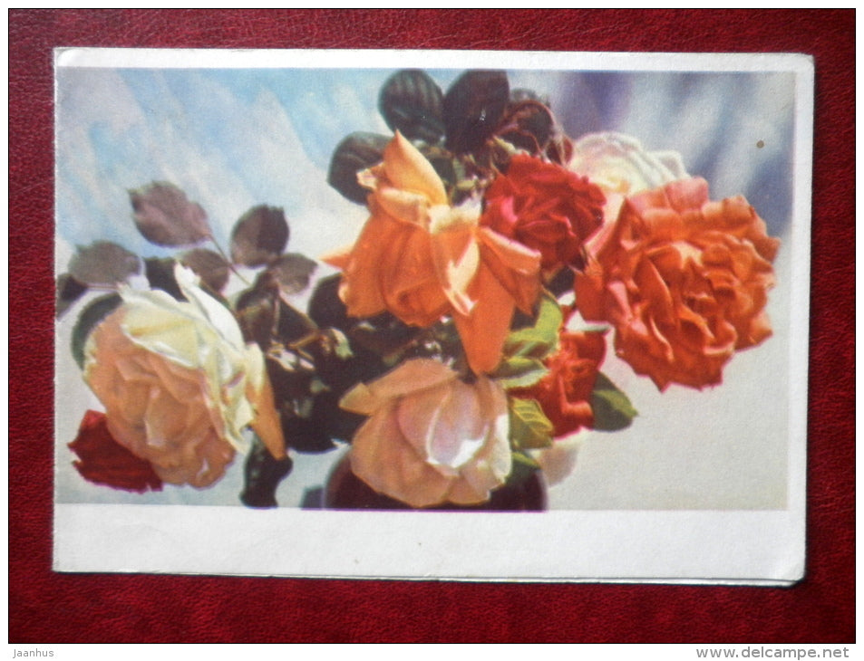 telegram - red roses - flowers - 1966 - Russia USSR - used - JH Postcards