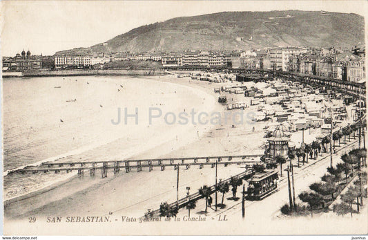 San Sebastian - Guipuzcoa - Vista General de la Concha - beach - tram - 29 - old postcard - Spain - unused - JH Postcards