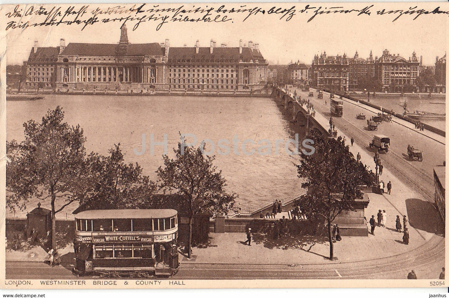 London - Westminster Bridge & County Hall - tram - 52054 - old postcard - 1929 - England - United Kingdom - used - JH Postcards