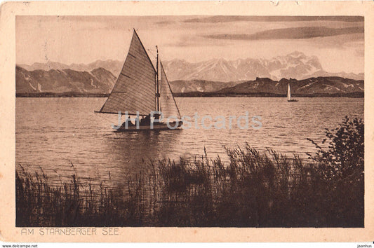 Am Starnberger See - sailing boat - old postcard - 1914 - Germany - used - JH Postcards