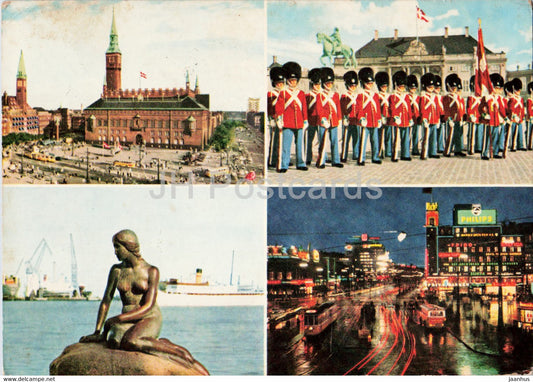 Copenhagen - The Little Mermaid - Guard - Town Hall - multiview - 1965 - Denmark - used - JH Postcards