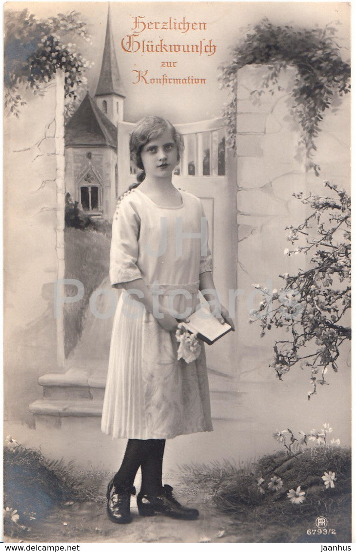 Greeting Card - Herzlichen Gluckwunsch zur Konfirmation - girl - 1 - 6793/2 - old postcard - 1930 - Germany - used - JH Postcards