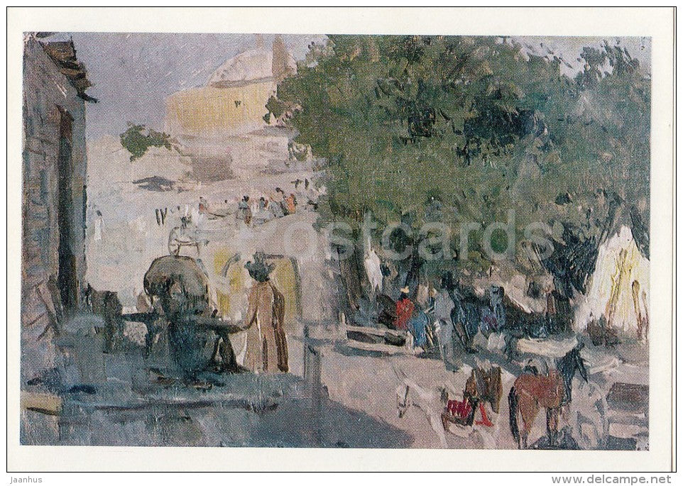 painting by S. Gerasimov - Samarkand . Go to the bazaar , 1943 - Russian art - 1985 - Russia USSR - unused - JH Postcards