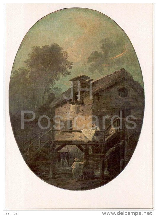 painting by Hubert Robert - Landscape with Mill - french art - unused - JH Postcards