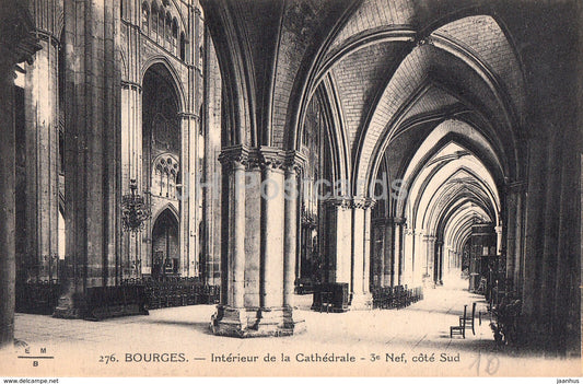 Bourges - Interieur de la Cathedrale - Nef Cote Sud - cathedral - 276 - old postcard - France - unused - JH Postcards