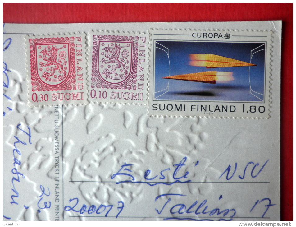 Greeting Card - Vase - flowers - peony - EUROPA CEPT - 6072/2 -  Finland - sent from Finland to USSR Estonia 1988 - JH Postcards