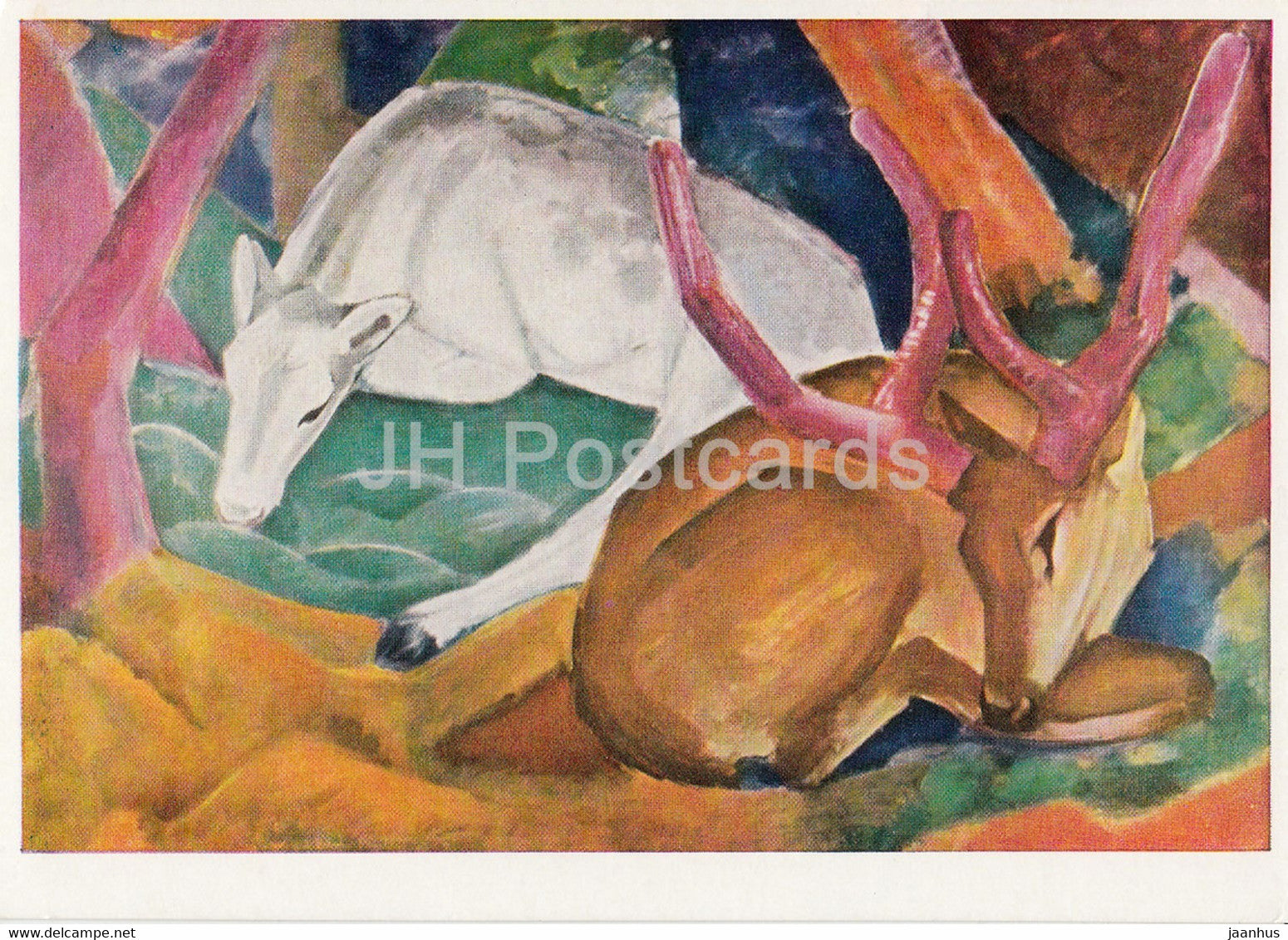 painting by Franz Marc - Hirsche im Walde - deer - German art - Germany DDR - unused - JH Postcards