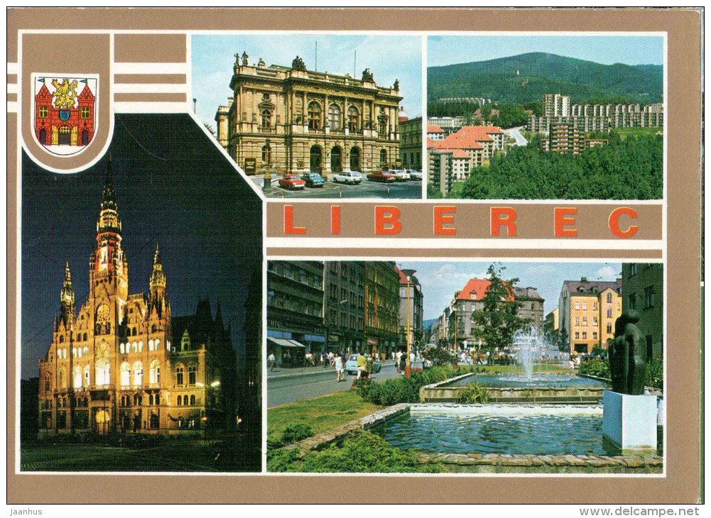 Liberec - Saldy Theatre - square - town hall - Czechoslovakia - Czech - unused - JH Postcards