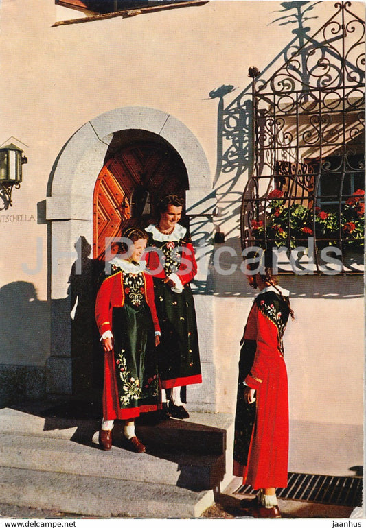 Engadiner Haus und Engadiner Trachten in Pontresina - Swiss folk costumes - 1981 - Switzerland - used - JH Postcards