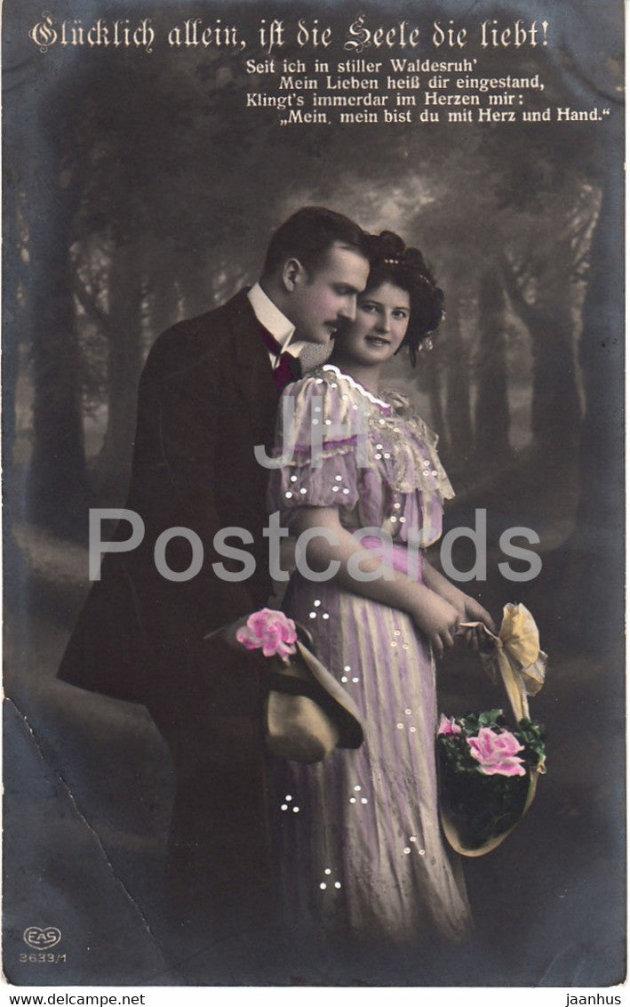 Glucklich allein ist die Seele die lebt - couple - woman and man - EAS 2633/1 - old postcard - 1915 - Germany - used - JH Postcards