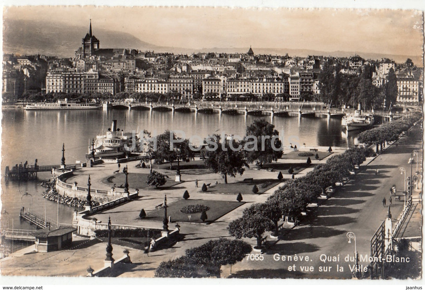 Geneve - Geneva - Quai du Mont-Blanc et vue sur la Ville - ship - 7065 - Switzerland - old postcard - unused - JH Postcards