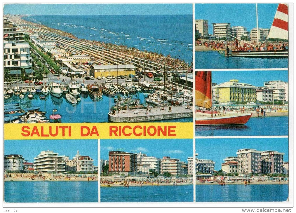 Saluti da Riccione - beach - sailing boat - Rimini - Emilia-Romagna - R 67 - Italia - Italy - used - JH Postcards