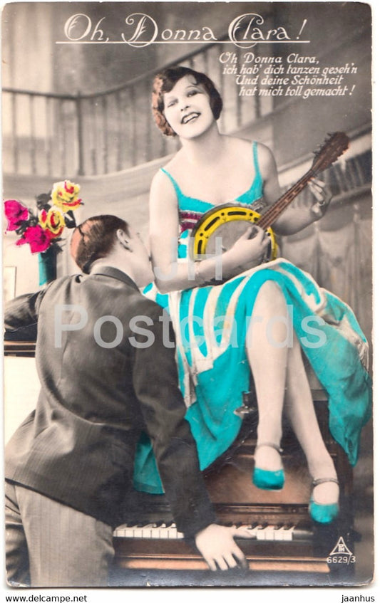 Oh Donna Clara - couple - woman and man - banjo - piano - PH 6629/3 - old postcard - Germany - unused - JH Postcards