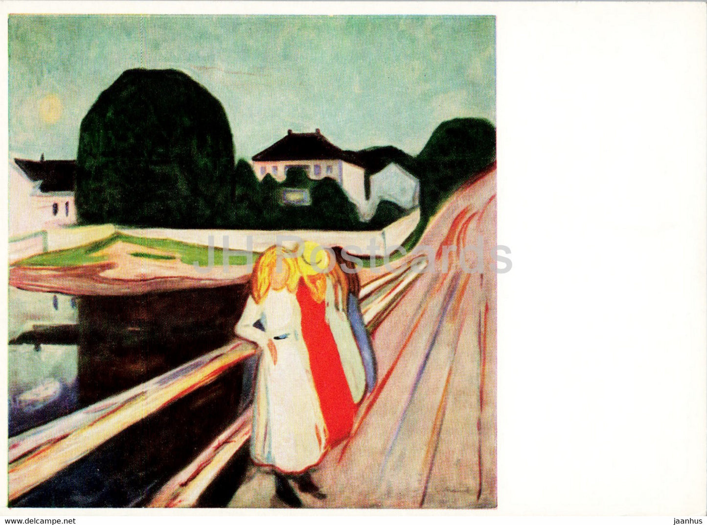 painting by Edvard Munch - Girls on the Bridge - Madchen auf der Brucke - 1 - Norwegian art - Norway - unused - JH Postcards