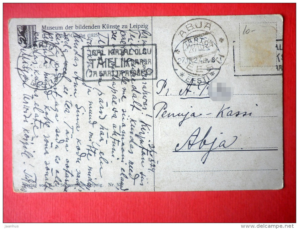 Goethe - painting by Kolbe - writer - literature - nr. 52 - circulated in Estonia Abja Tartu 1924 - JH Postcards