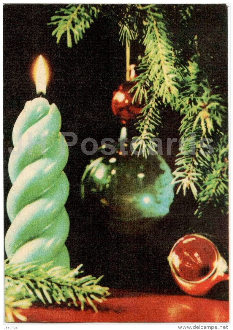 New Year greeting Card - candle - decorations - 1969 - Estonia USSR - used - JH Postcards