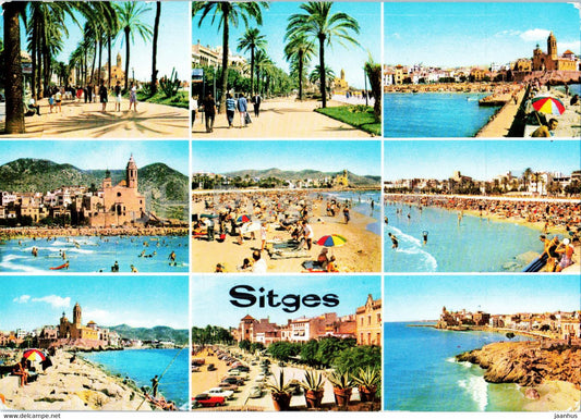 Sitges - Playa de Oro - Gold beach - multiview - 90 - 1965 - Spain - used - JH Postcards