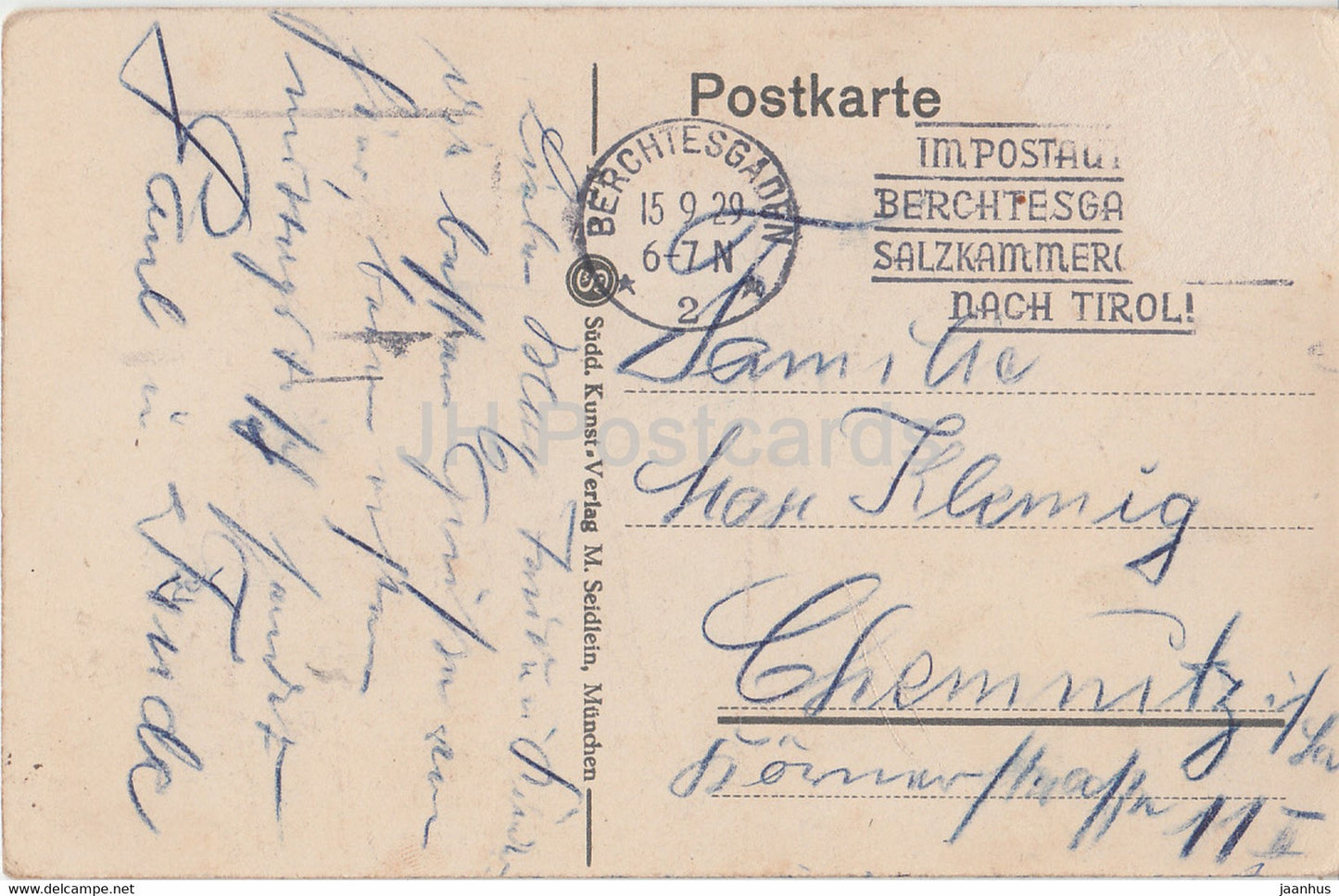 Berchtesgaden mit Watzmann 2714 m - alte Postkarte - 1929 - Deutschland - gebraucht