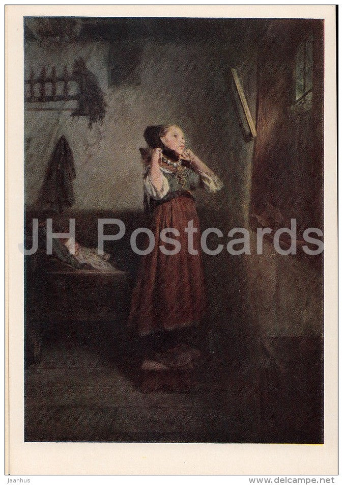 painting by Quido Manes - Girl infrot of Mirror , 1872 - Czech art - 1955 - Russia USSR - unused - JH Postcards