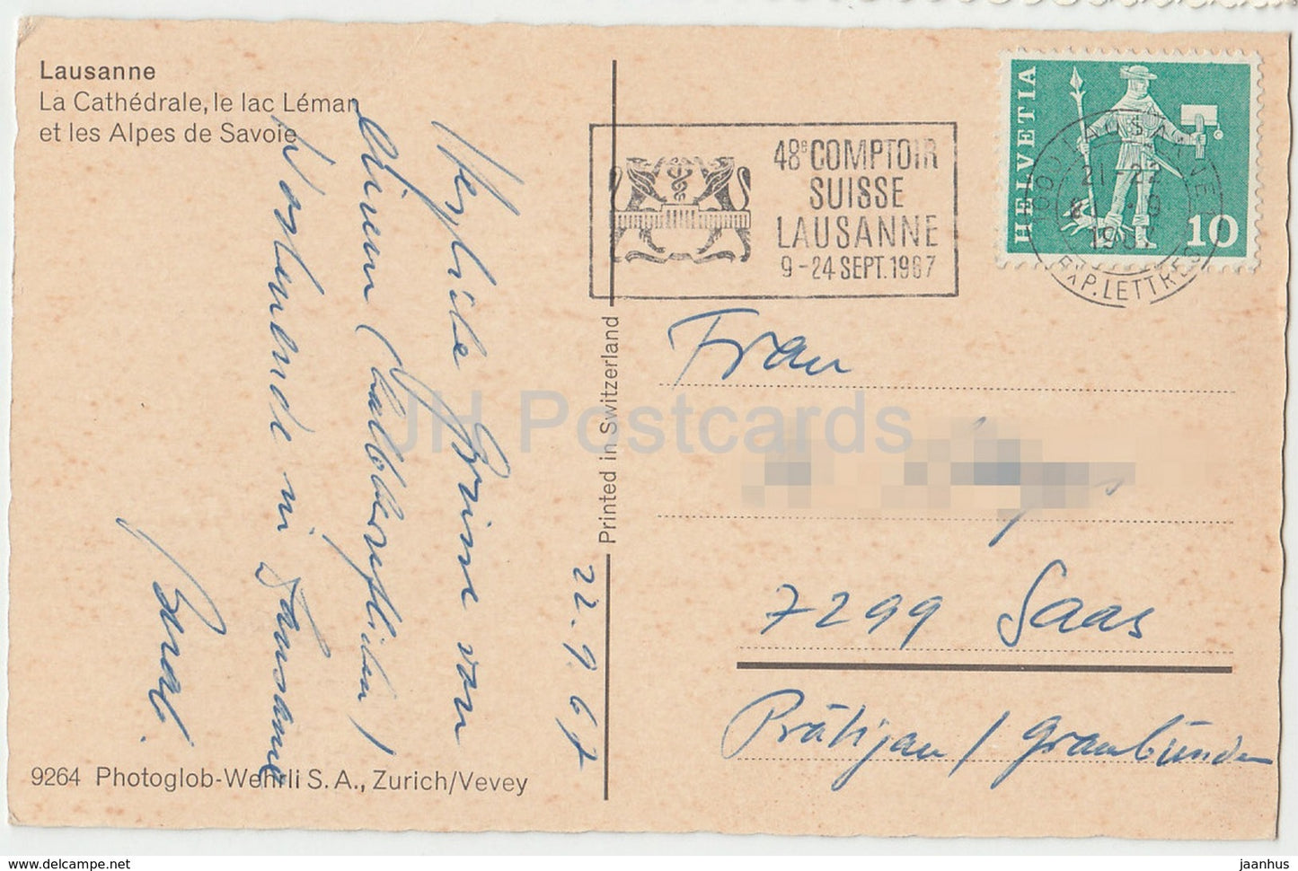 Lausanne - La Cathedrale - Le lac Leman et les Alpes de Savoie - 9264 - Switzerland - 1967 - used