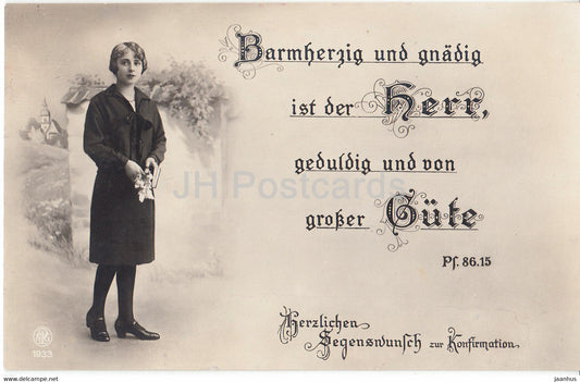 Greeting Card - Herzlichen Segenswunsch zur Konfirmation - girl - NPG 1933 - old postcard - Germany - used - JH Postcards