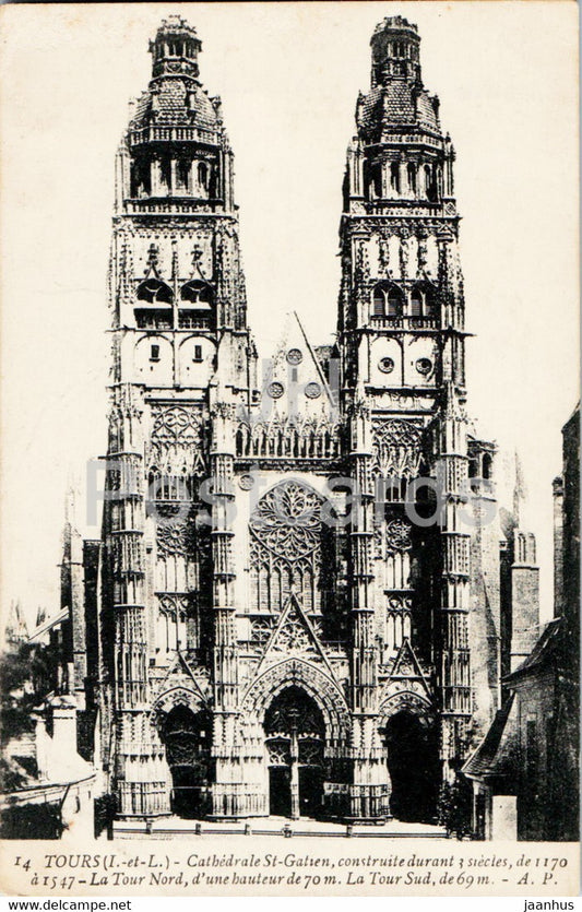 Tours - Cathedrale St Gatien - 14 - cathedral - old postcard - 1916 - France – used - JH Postcards