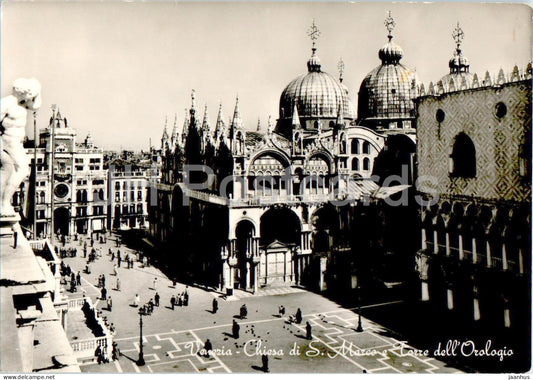 Venezia - Venice - Chiesa di S Marco e Torre dell'Orologio - St Mark Church - old postcard - 158 - 1955 - Italy - used - JH Postcards