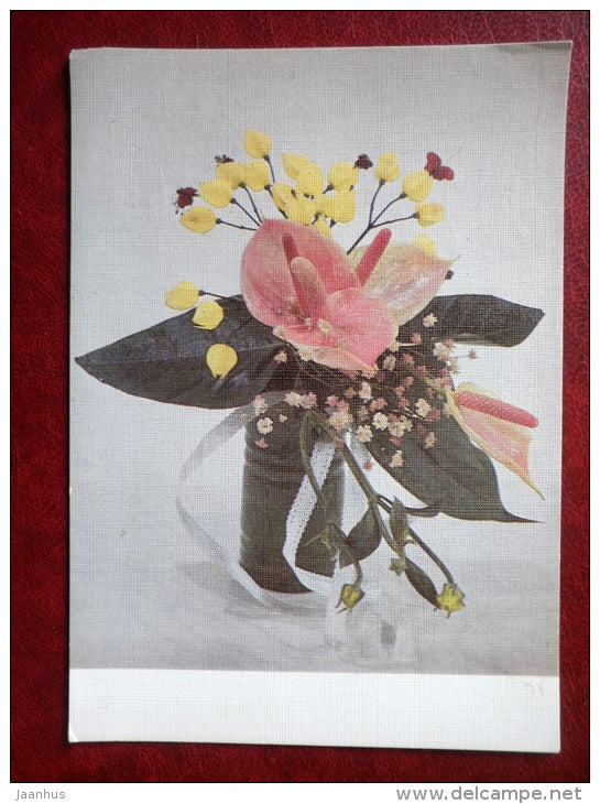 Greeting card - composition - flowers - 1987 - Estonia USSR - used - JH Postcards