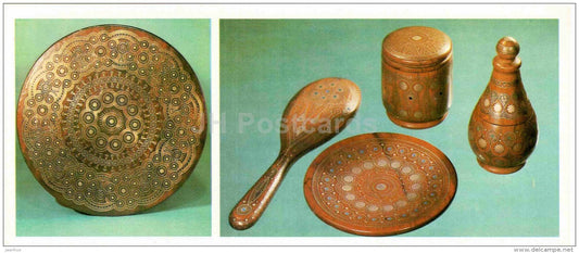 Decorative dish - Mirror , Dish . Tea Caddy - Arts and Crafts of Dagestan - 1981 - Russia USSR - unused - JH Postcards