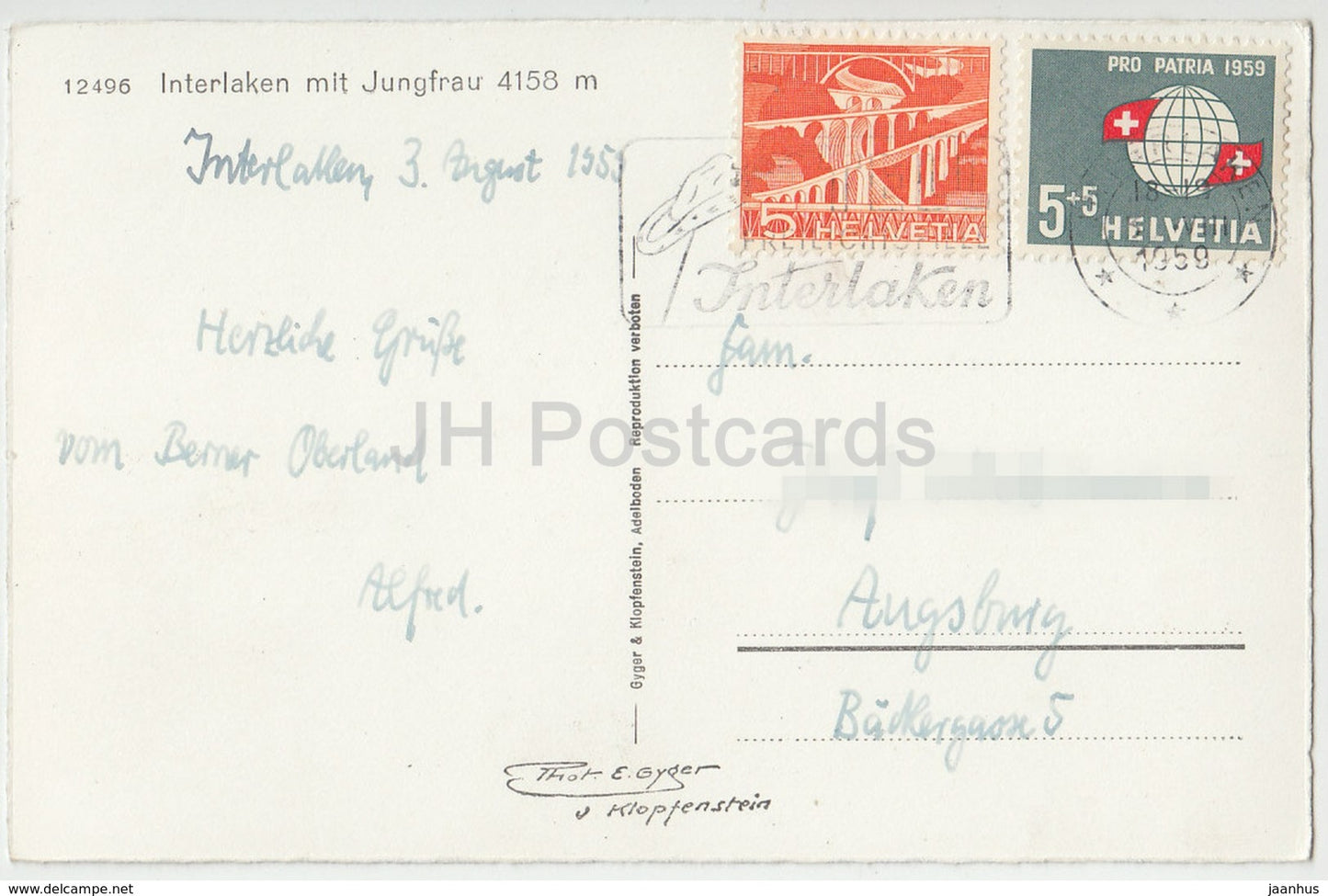 Interlaken mit Jungfrau 4158 m - 12496 - Switzerland - 1959 - used