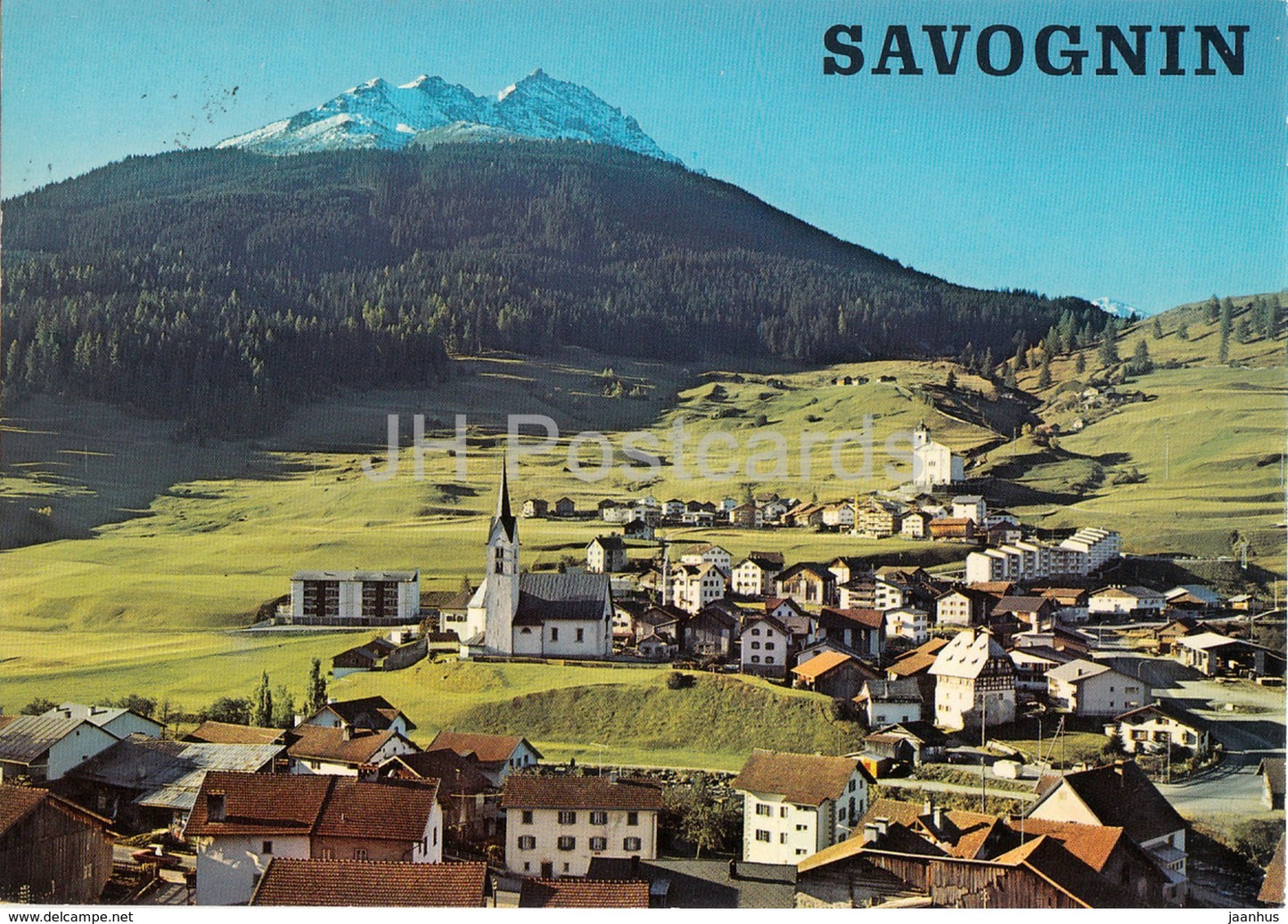 Savognin mit Piz Forbisch - Muttergotteskirche - St Martinskirche - church - 1974 - Switzerland - used - JH Postcards