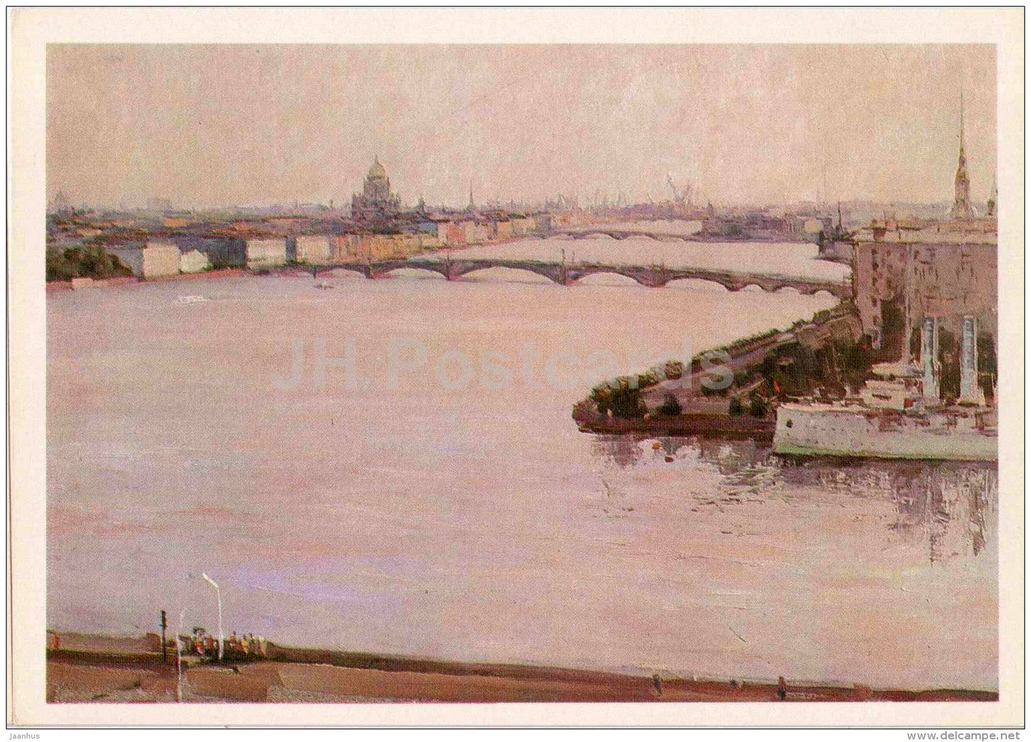 illustration by G. Manizer - cruiser Aurora - warship - Leningrad - St. Petersburg - 1978 - Russia USSR - unused - JH Postcards