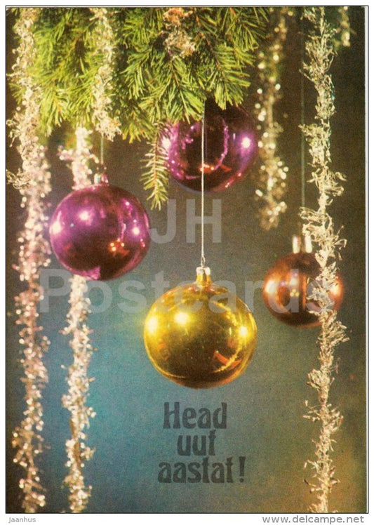 New Year Greeting card - 2 - decorations - 1976 - Estonia USSR - used - JH Postcards