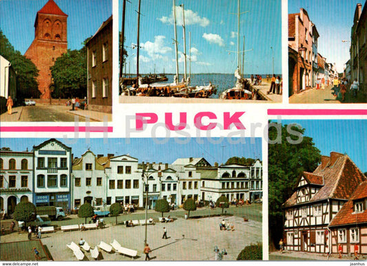 Puck - kosciol - Przystan zeglarska - Ulica 10 Lutego - Rynek - church - street - multiview - Poland - unused - JH Postcards