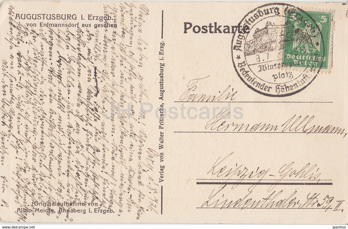 Augustusburg i Erzgeb - von Erdmannsdorf aus gesehen - carte postale ancienne - 1926 - Allemagne - utilisé