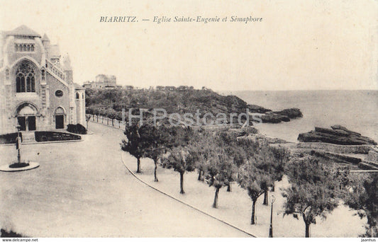 Biarritz - Eglise Sainte Eugenie et Semaphore - church - old postcard - France - unused - JH Postcards