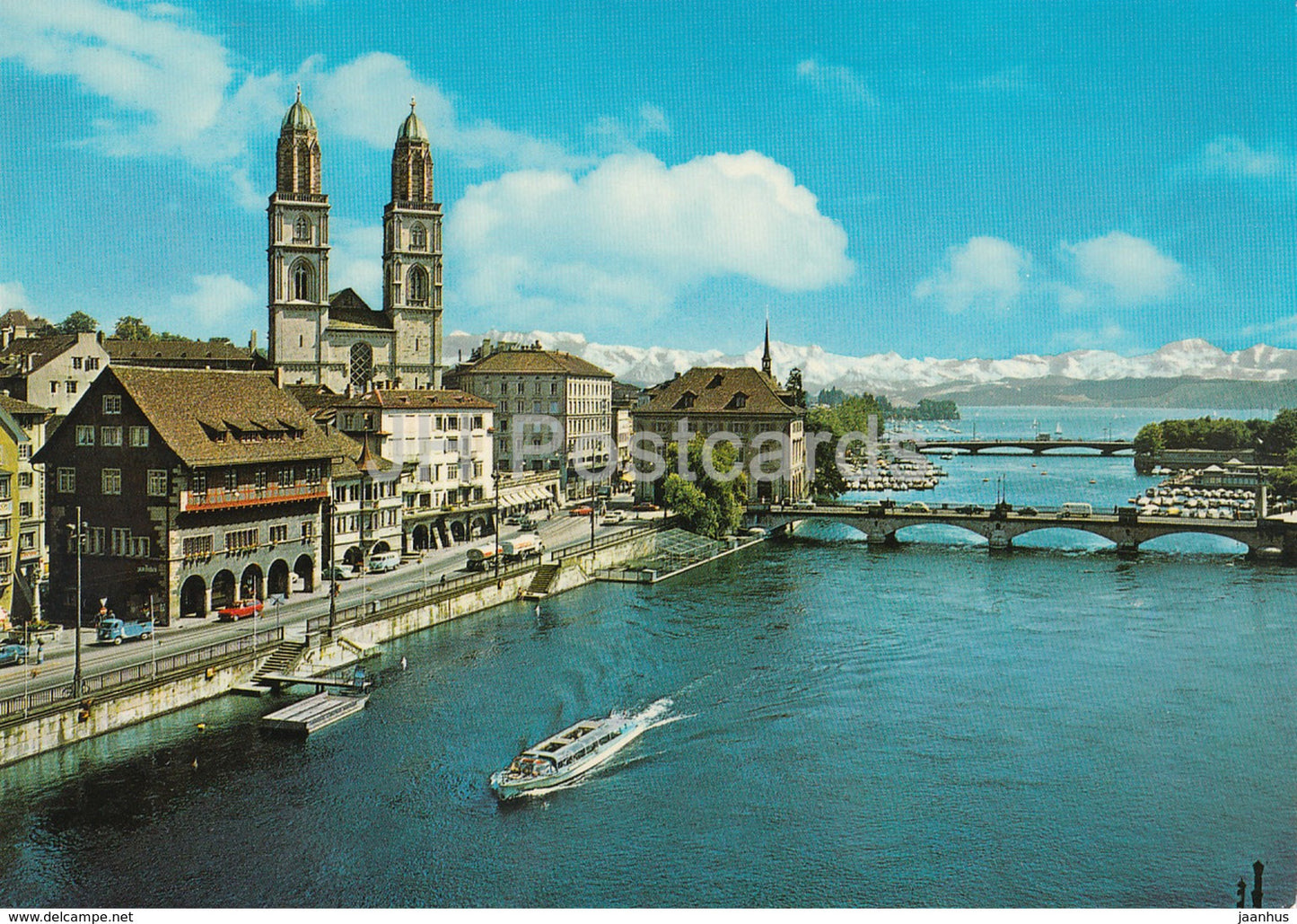 Zurich - Limmatquai - Grossmunster und die Alpen - bridge - 6117 - Switzerland - unused - JH Postcards