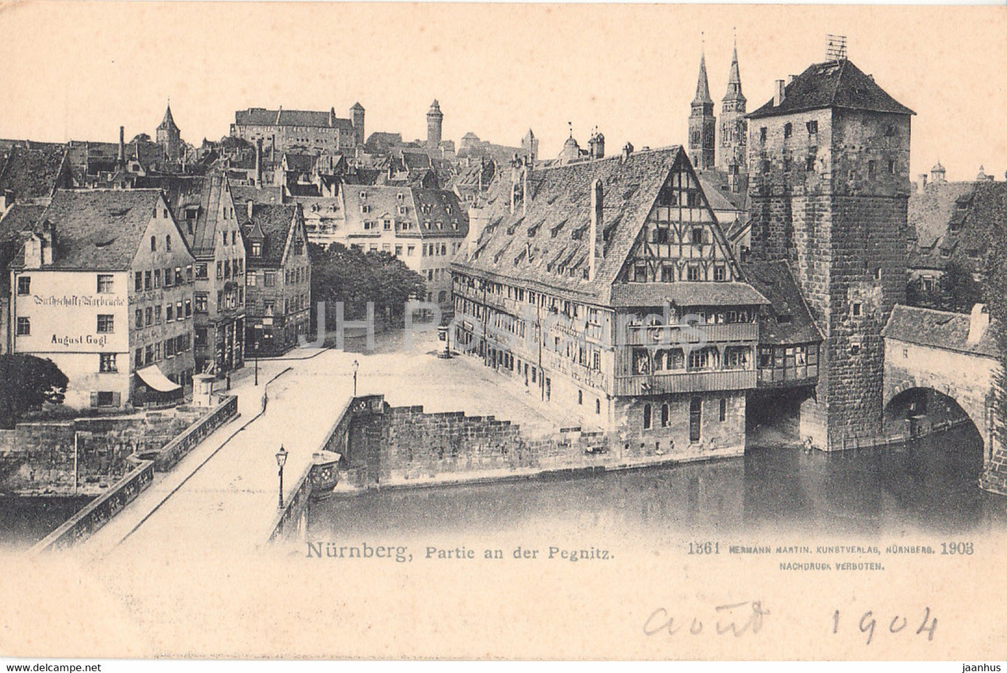 Nurnberg - Partie an der Pegnitz - Nuremberg - 1361 - old postcard - 1903 - Germany - used - JH Postcards