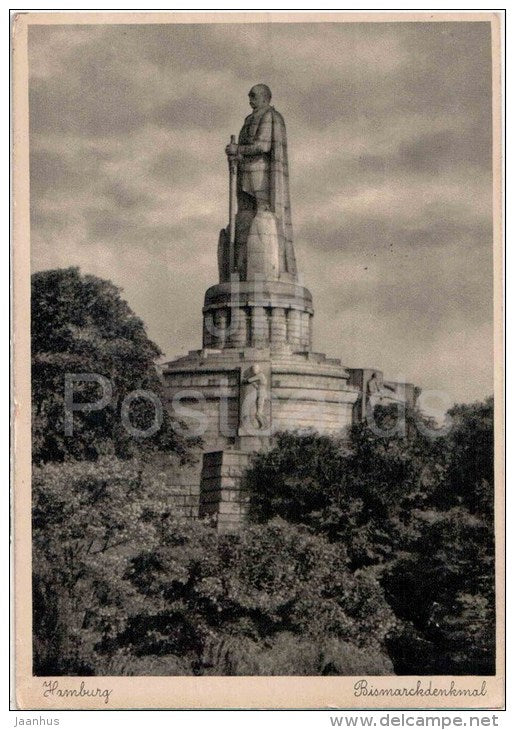 Hamburg - Bismarckdenkmal - monument - Echt Kupferdruck - Germany - 1935 gelaufen - JH Postcards