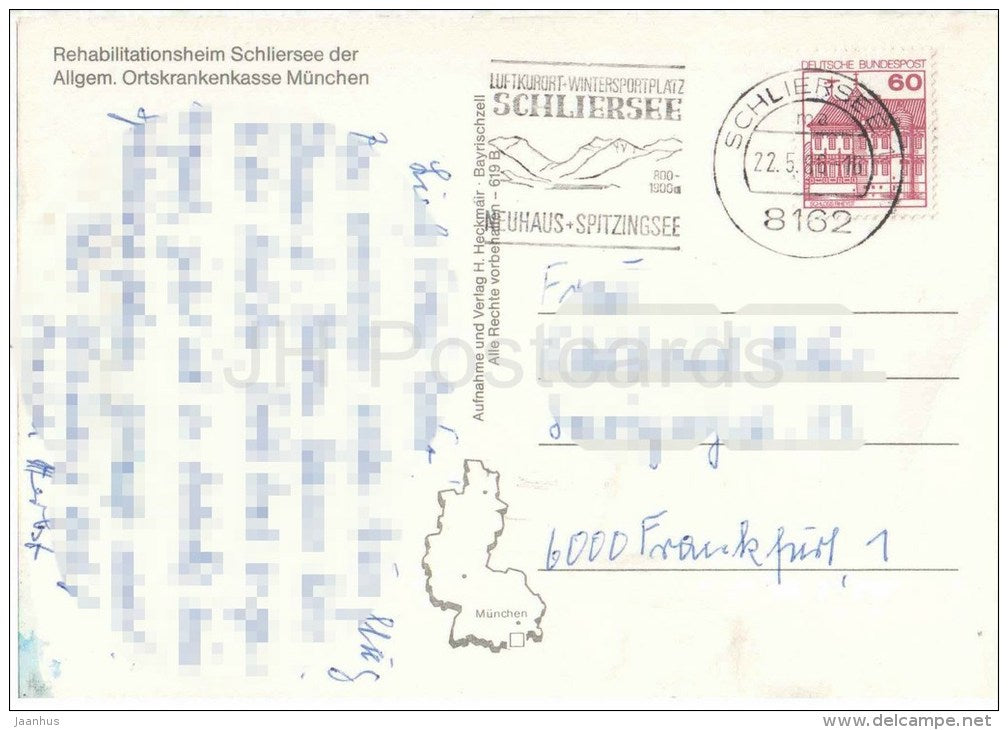 Schliersee Rehabilitationsheim - Ortskrankenkasse München - Germany - 1986 gelaufen - JH Postcards