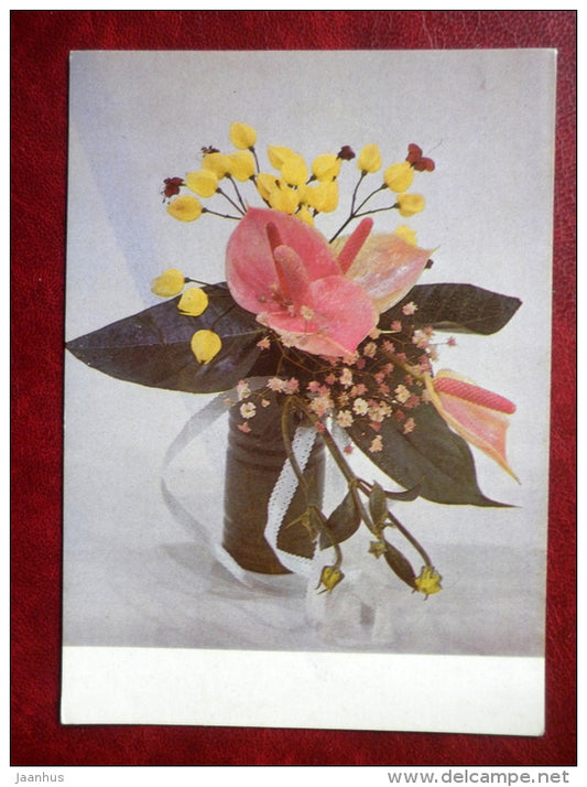 Greeting card - composition - flowers - 1987 - Estonia USSR - unused - JH Postcards