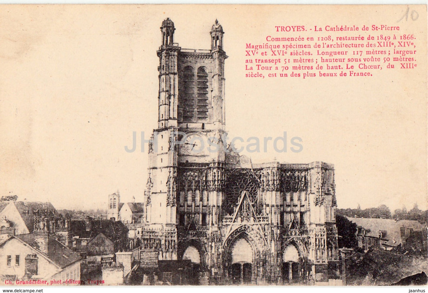 Troyes - La Cathedrale St Pierre - 1 - cathedral - old postcard - France - used - JH Postcards