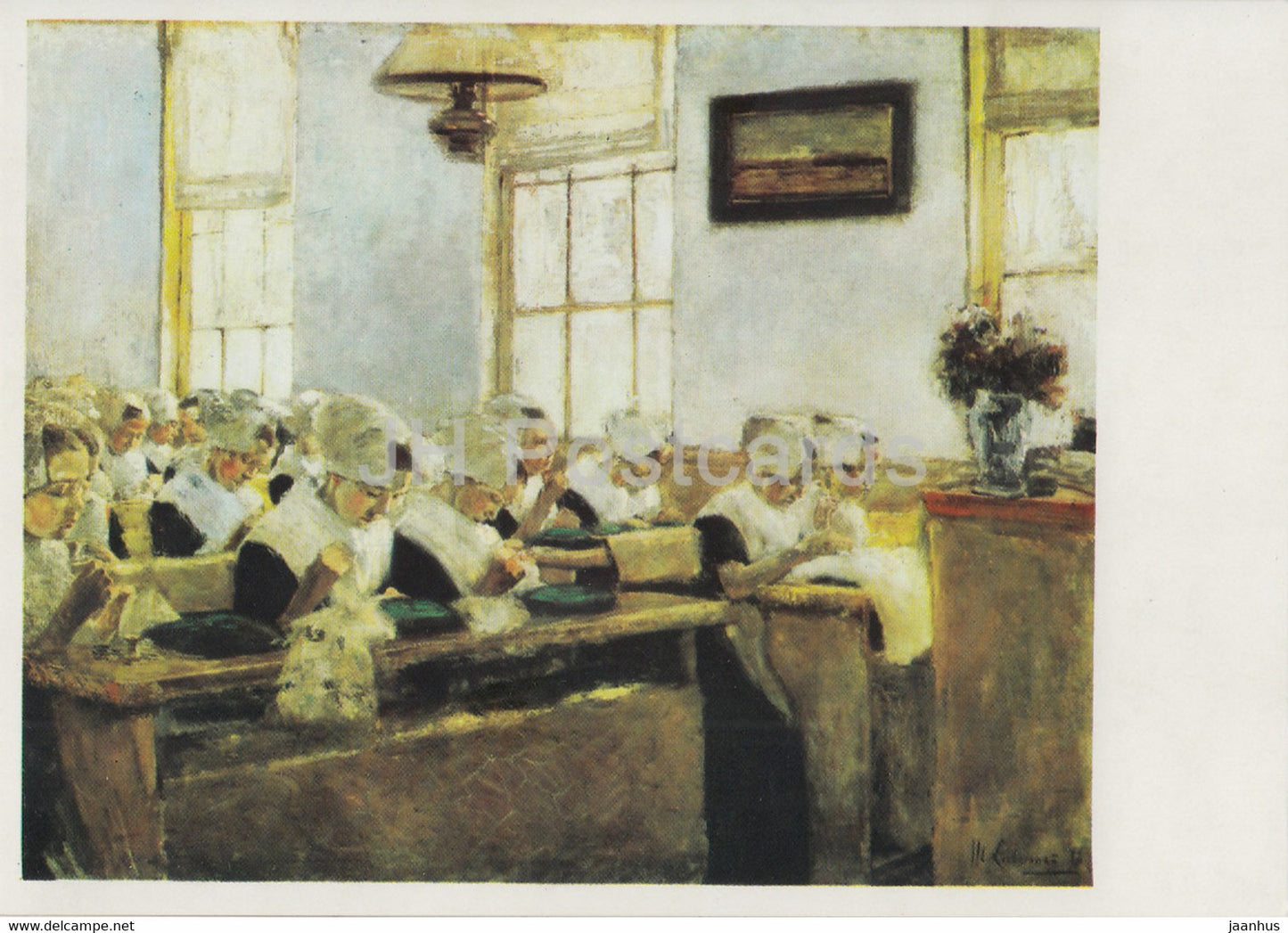 painting by Max Liebermann - Hollandische Nahschule - Dutch sewing school - 1694 - German art - Germany DDR - unused - JH Postcards