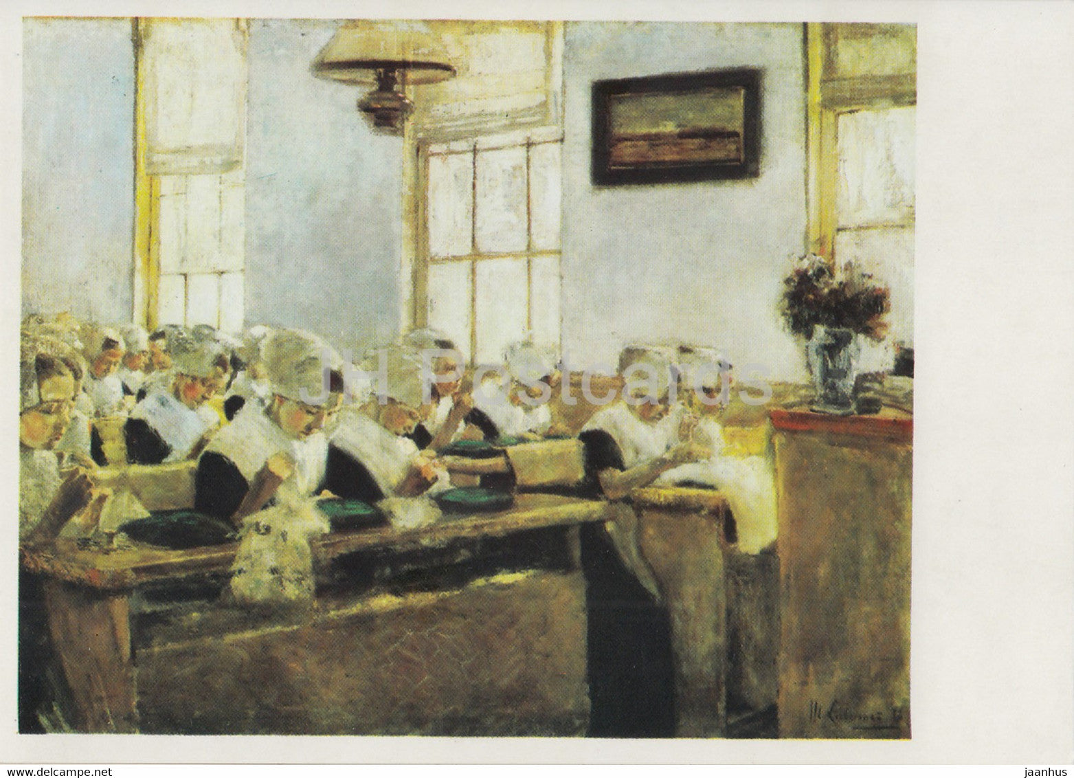 painting by Max Liebermann - Hollandische Nahschule - Dutch sewing school - 1694 - German art - Germany DDR - unused - JH Postcards