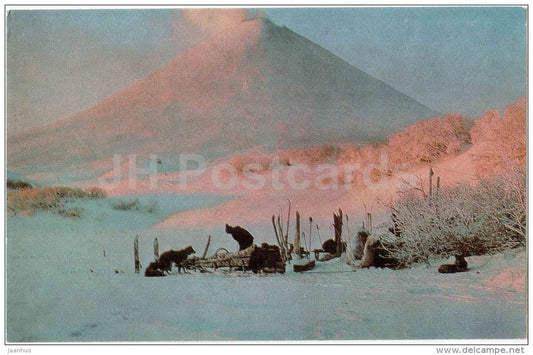 Klyuchevskaya Volcano - sled dogs - in the land of volcanoes - 1971 - Russia USSR - unused - JH Postcards