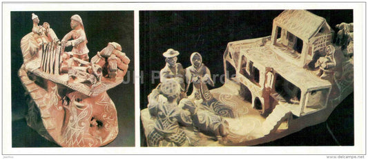 clay statuettes - Harvesting - Village Square - Arts and Crafts of Dagestan - 1981 - Russia USSR - unused - JH Postcards