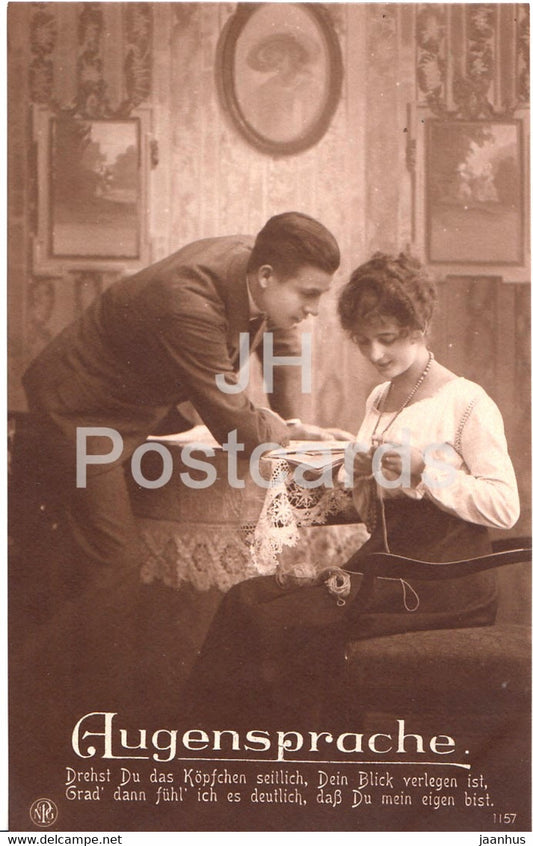 Augensprache - couple - woman and man - NPG 1157 - old postcard - Germany - unused - JH Postcards